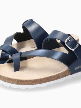 Mephisto Navy Leather Cross-Strap Buckle Sandals
